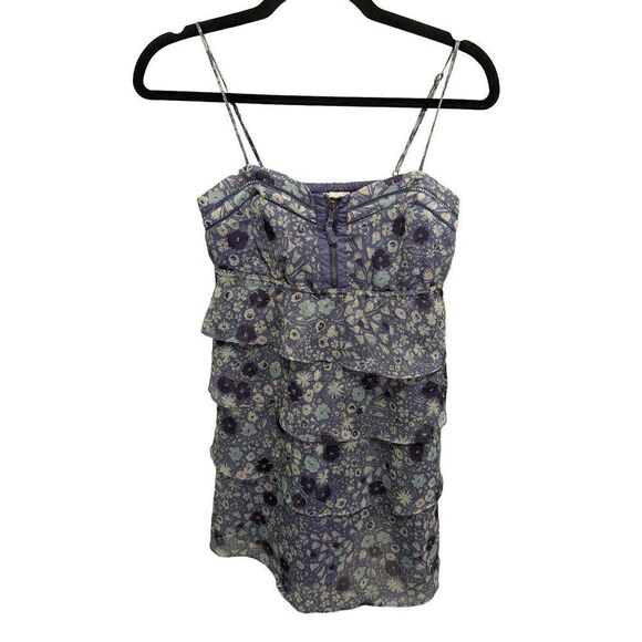 American Eagle Outfitters Ruffle Tiered Sun Dress Purple Floral Chiffon Smocked - Picture 1 of 5